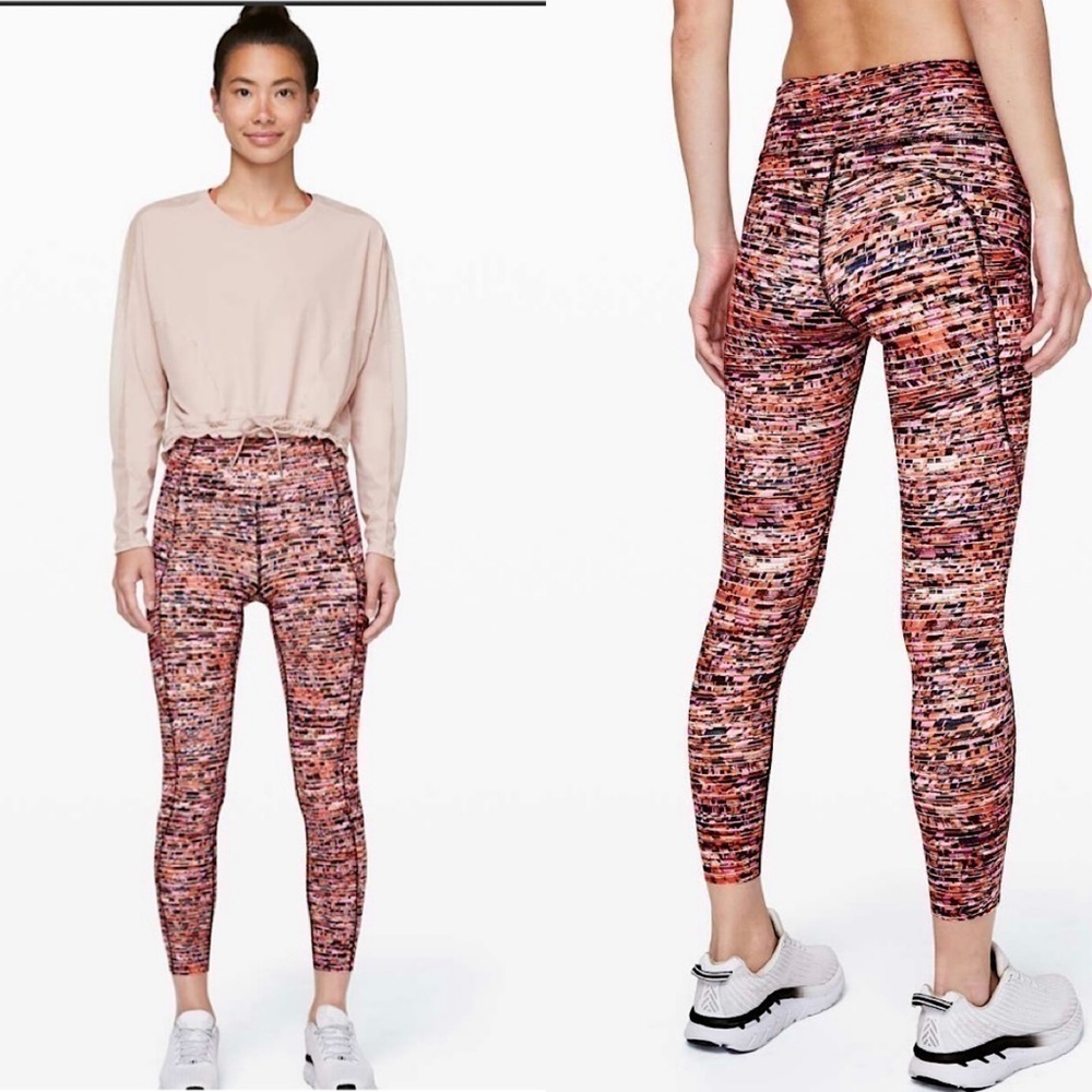 Lululemon Fast and Free Tight II 25" *nulux flash pleat orange multi